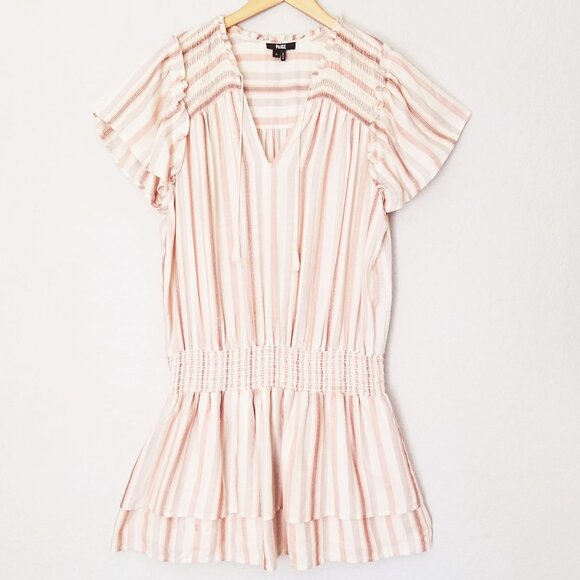 Paige Cristina Ruffle Smocked Tiered Minidress XL Ecru Neutral Boho Beach $199 - Picture 5 of 16
